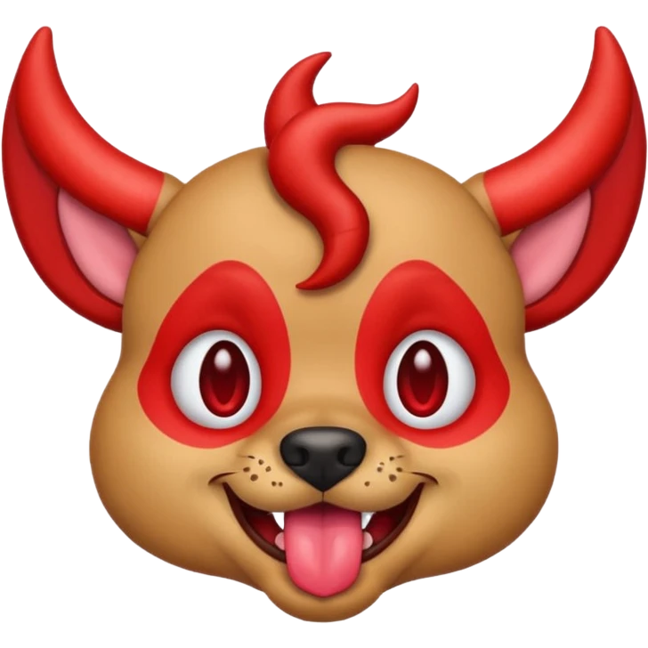 dog emoji with a flirty, devilish look, tongue out, red horns, winking emoji