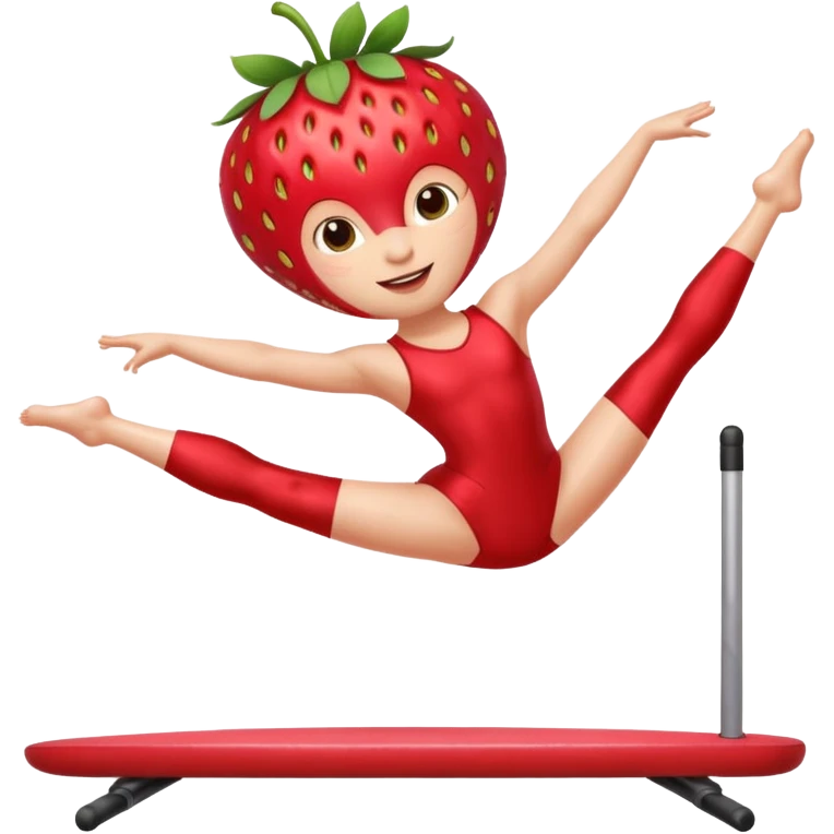 Strawberry fruit stands on one leg when doing gymnastics emoji