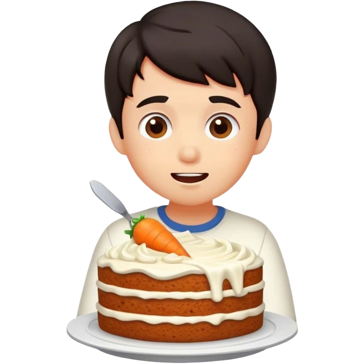 A dark haired boy eating carrot cake emoji