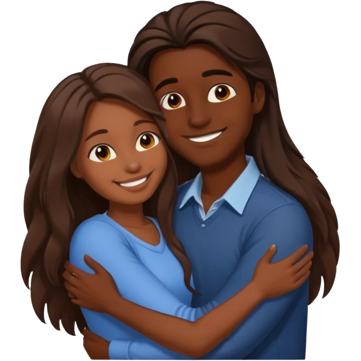 dark skin girlfriend hugs brown skin boyfriend with long hair  emoji