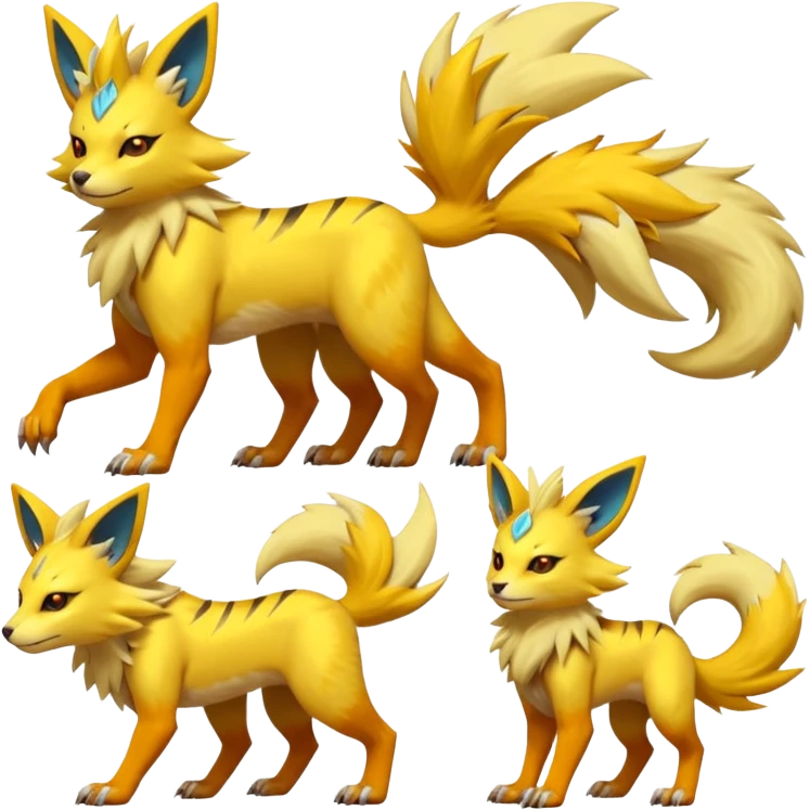 Feral Quadrupedal Digitigrade Luxray-Jolteon-Furret-Renamon-Zeraora-Vernid-fusion-hybrid-creature, full body  emoji