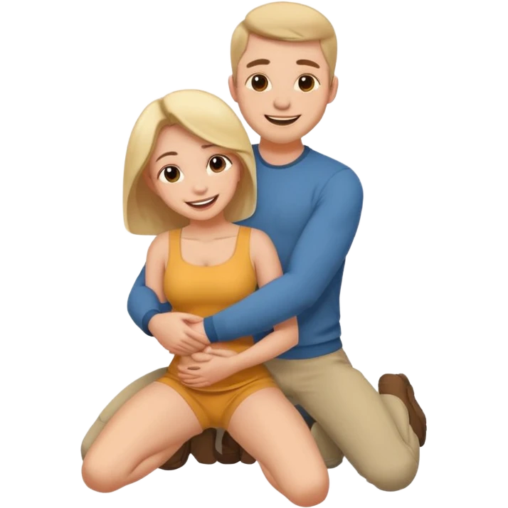 man on knees, facing standing woman, hugging her waist emoji