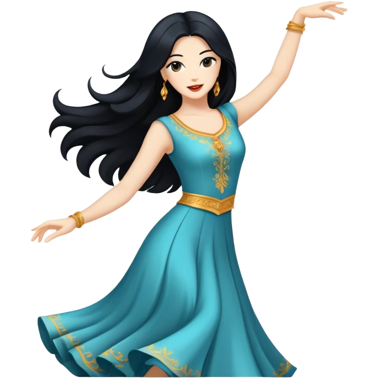 Beautiful white women with black long hair dancing emoji