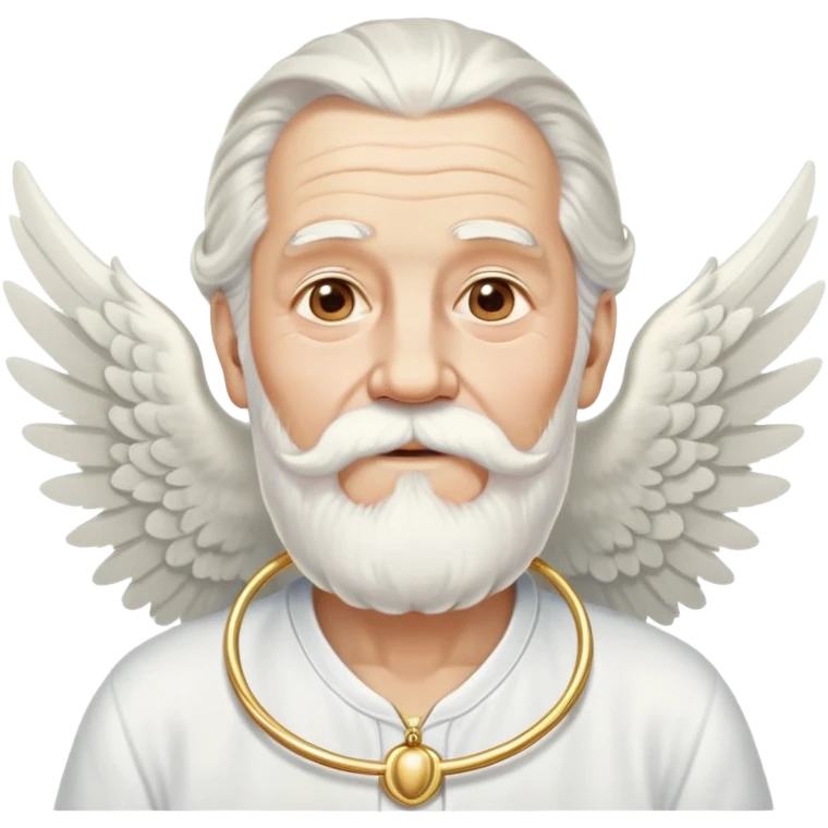 Divine being, elderly man with flowing white hair, long white beard and mustache, large white wings spread behind him, gold hoop earrings dangling from ears emoji