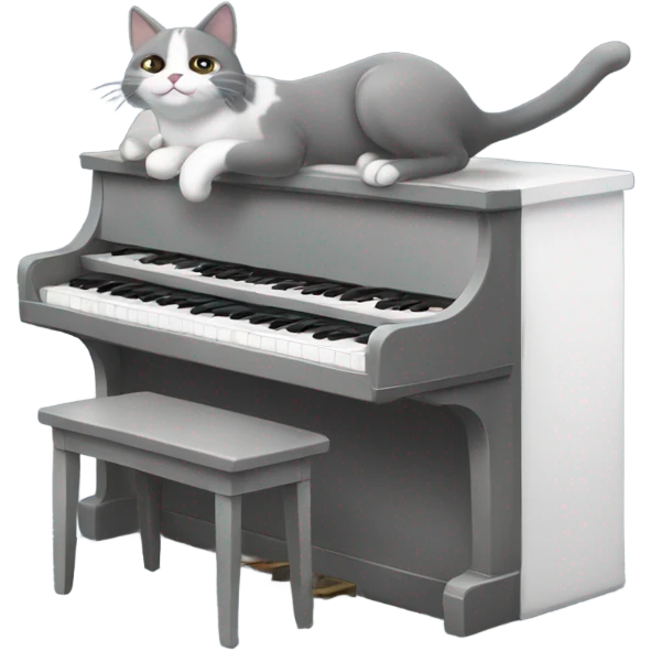 Gray and white cat playing piano emoji