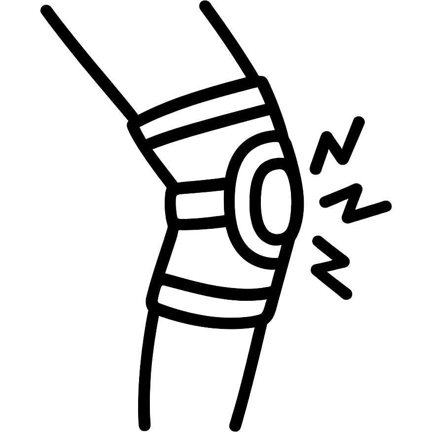 hand-drawn outlined icon of a knee with a knee brace emoji
