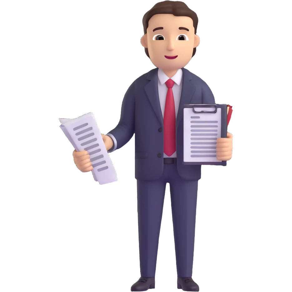 male accountant in business suit holding papers in hand emoji