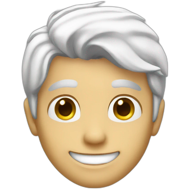 young man with white hairs and hidden eyes, smiling emoji