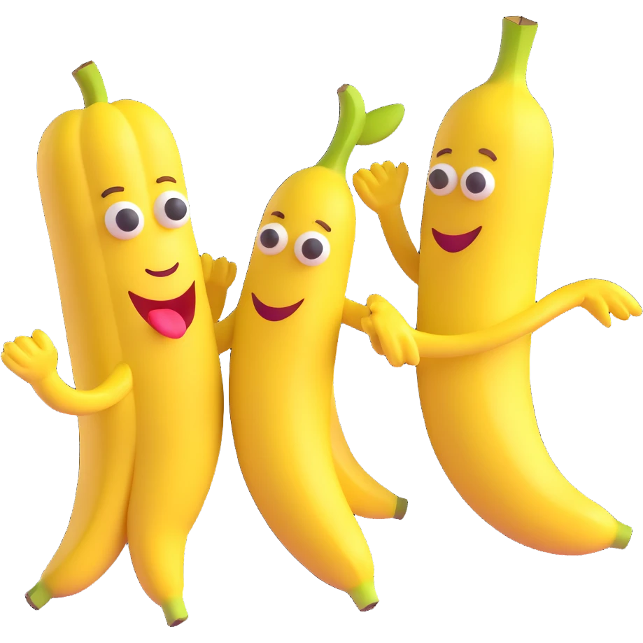a banana and apple dancing, expressive faces, fun atmosphere emoji