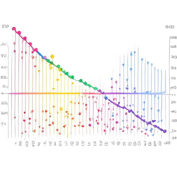vaporware color themed line chart, direction up and to the right emoji