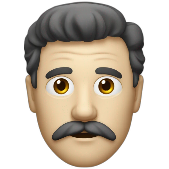 Vieil homme blanc habillé en noir avec une frange noire et une moustache carré en dessous du nez noire emoji
