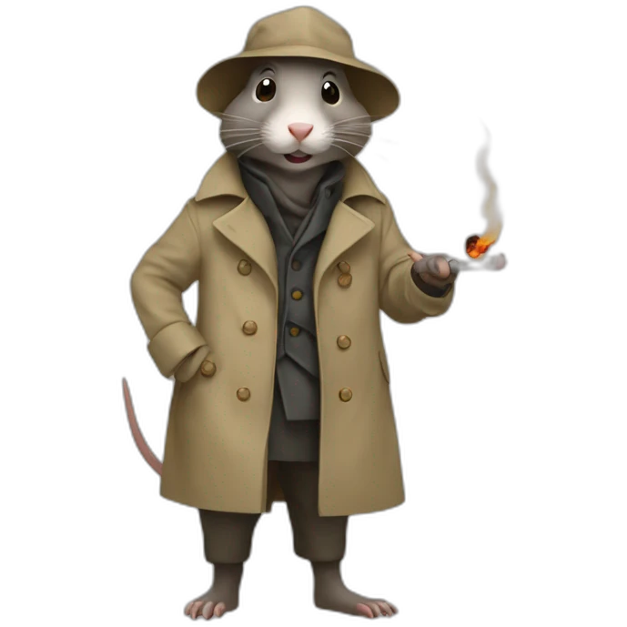 3 rats in a trench coat standing around a fire  emoji