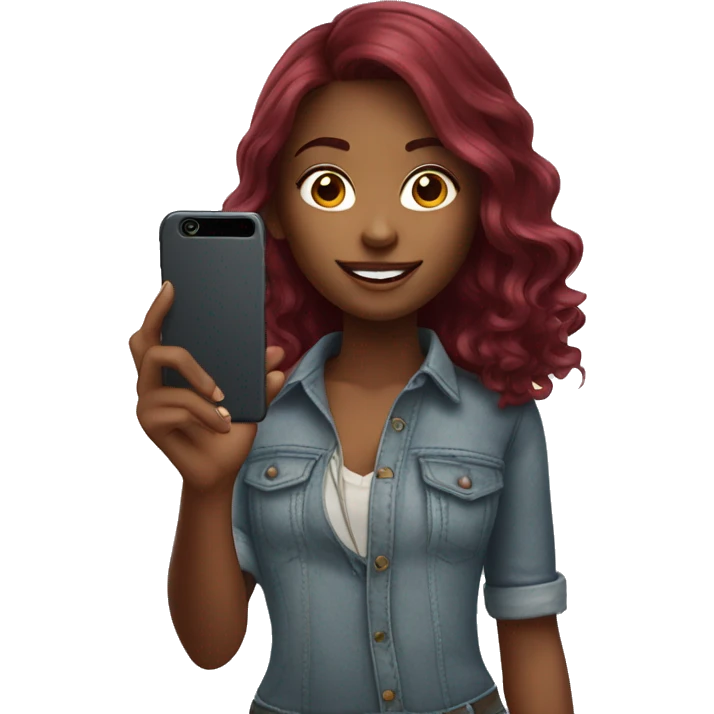Burgundy haired Girl taking selfie with her phone emoji