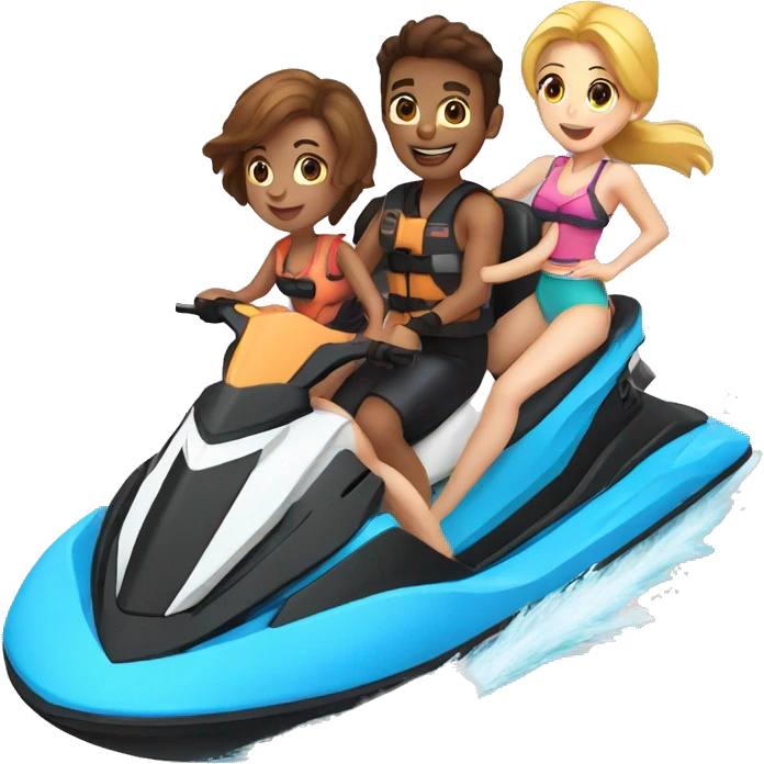 four people (two girls and two boys) on jet ski emoji