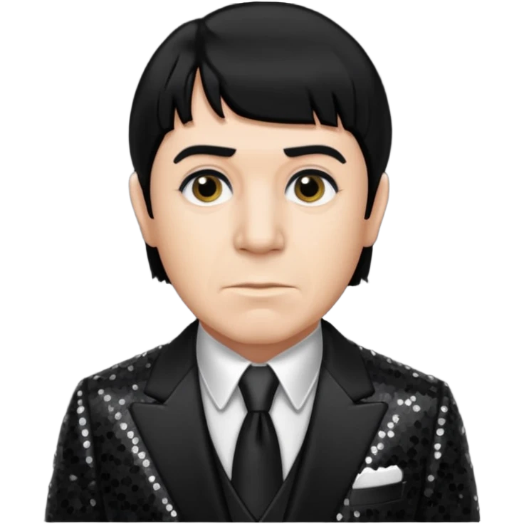 Moe Howard from The Three Stooges with black hair, black sequin suit  emoji