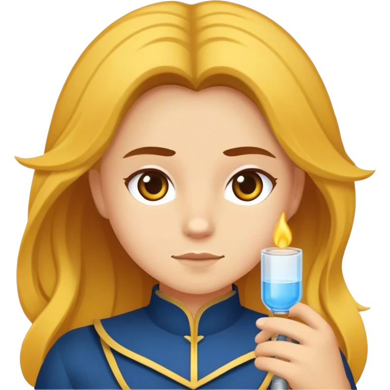 En kvinna i kostym med brunt hår och blåa ögon som rullar en bår med ett lik på emoji