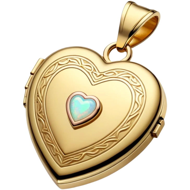 Heart shaped golden locket with opal gem in the middle of it emoji