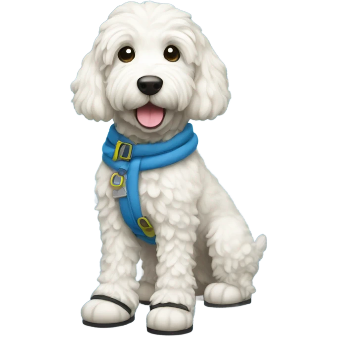 White golden doodle dog in snow boots  emoji