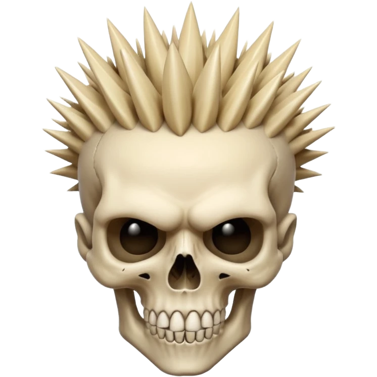 spikey mohawk hair on a sharp looking skull emoji