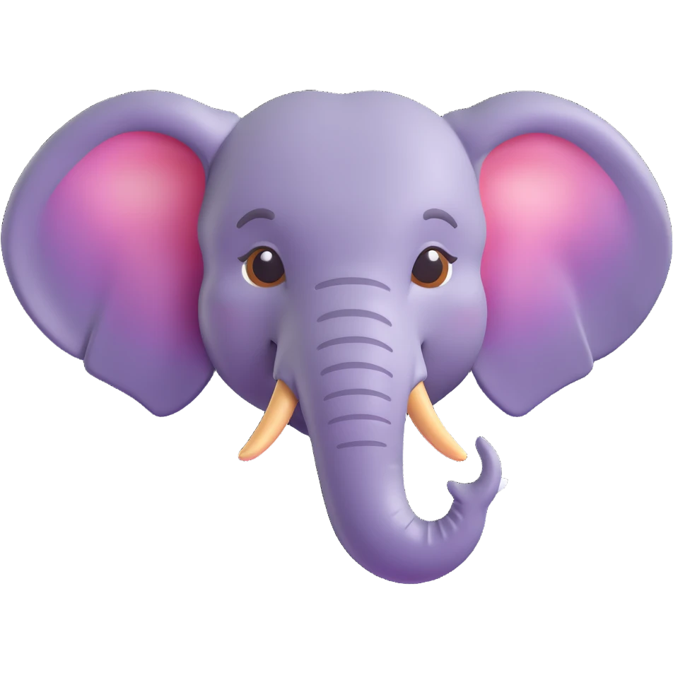 Create an elephant emoji that looks exactly like the reference image, in iOS emoji style. 3D, shiny, smooth gradients, soft shadows, realistic elephant head, classic emoji look. Add a subtle highlight to the trunk. emoji