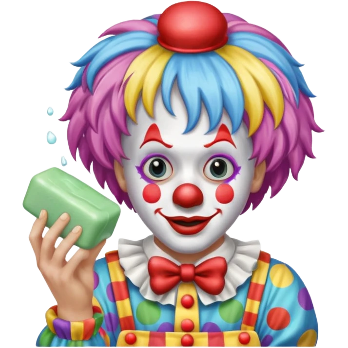 Clown dropping down to show pick up soap emoji