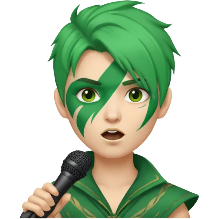 green haired, warrior face painted, holding microphone, singing emoji
