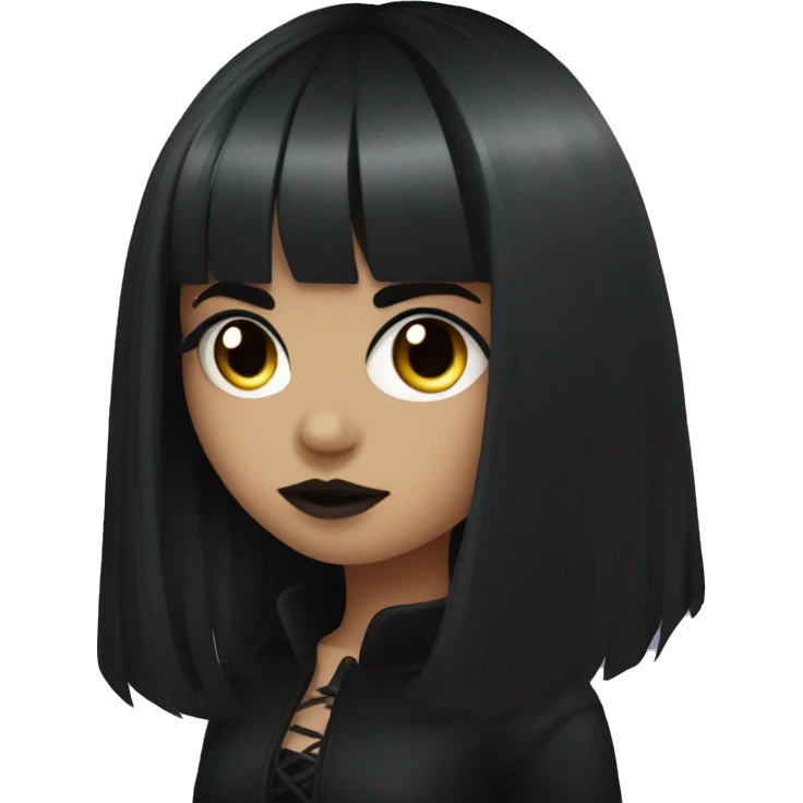 goth girl with long black hair and bangs and big black eyeliner  emoji