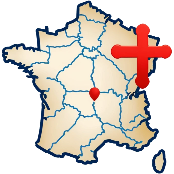 map of france with red crosess where stands Lille and Brest emoji
