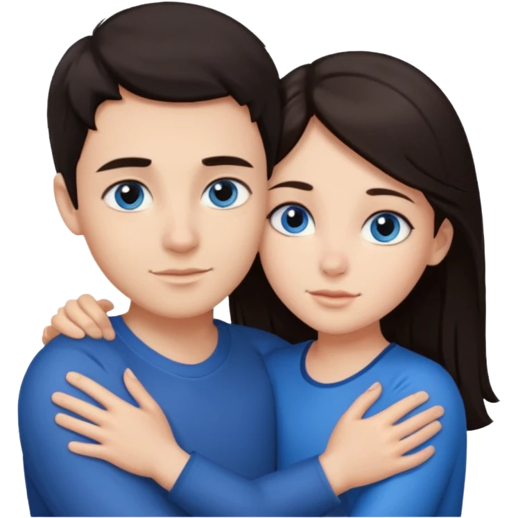  Chłopak z ciemnymi włosami z ciemnymi oczami przytulający się do brunetki z niebieskimi oczami emoji