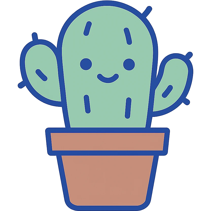 green cactus in a small brown pot with a cute face, clean modern illustration style emoji