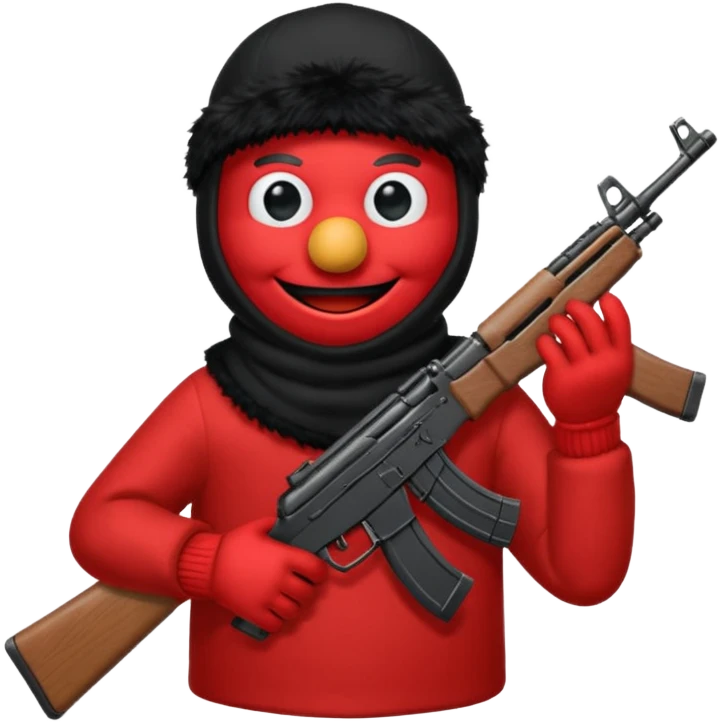 elmo with an AK47 and an black balaclava emoji