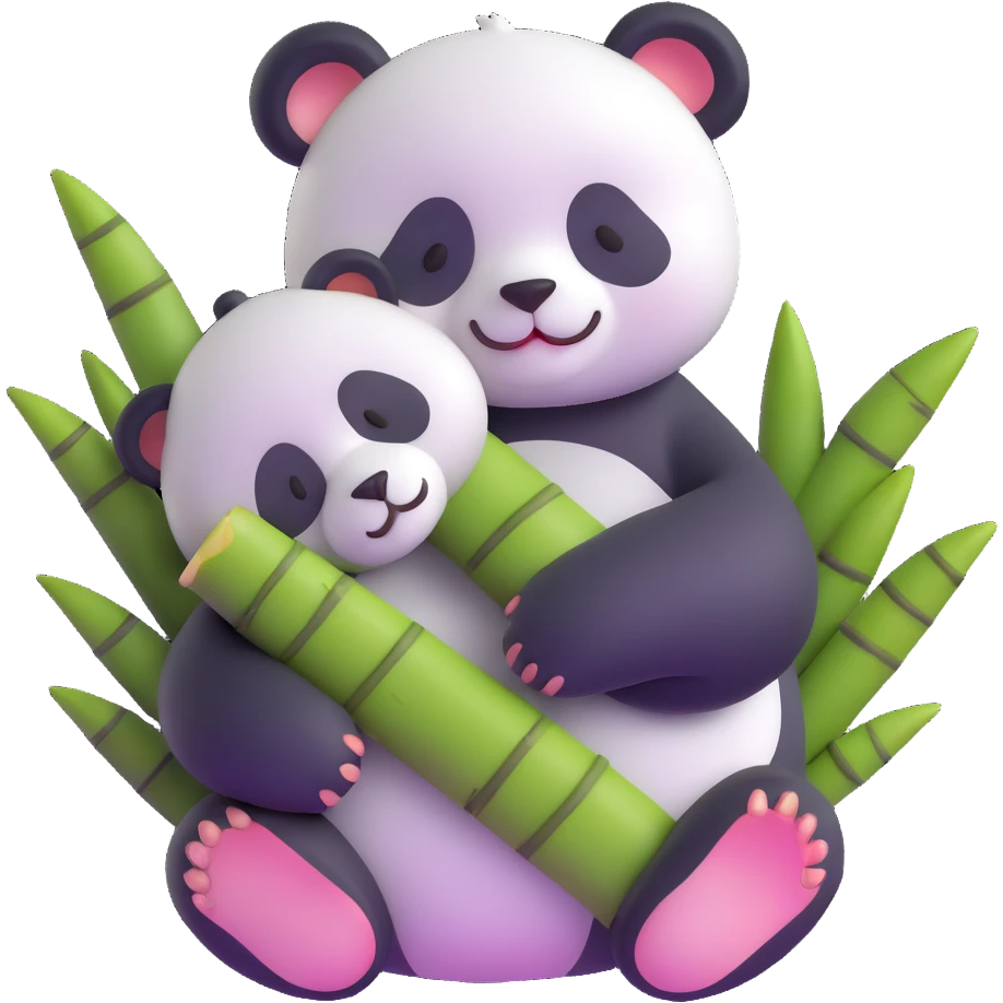 adorable sleeping baby panda hugging bamboo emoji