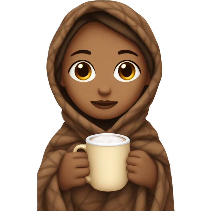 Girl wrapped in a cozy blanket drinking hot cocoa  emoji