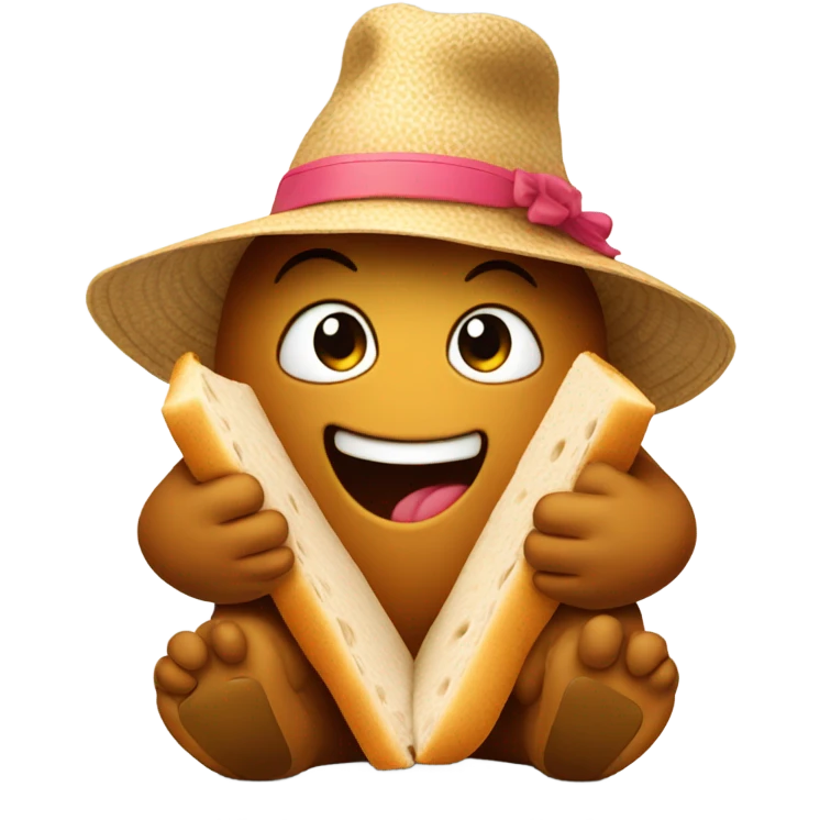 A poo with a sunhat eating a sandwich  emoji