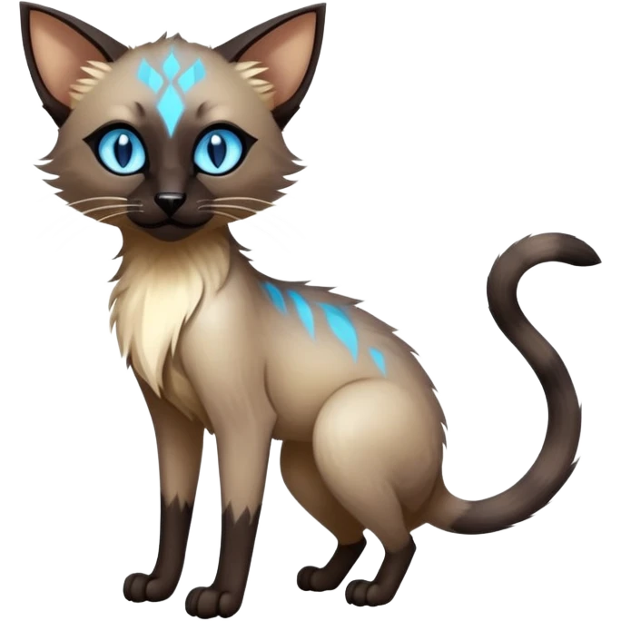 Colorful exotic tropical shiny Fantasy-Siamese-Fakémon-Lykoi-feline-hybrid (full body) emoji