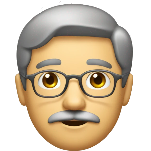 menino, usando óculos, bigode, calvo, olhos castanhos, pardo emoji