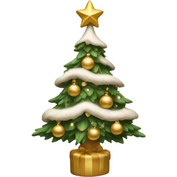 christmas tree with beige and gold decorations and some snow emoji