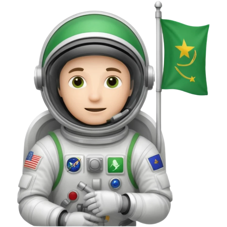 male astronaut holding green flag in hand emoji