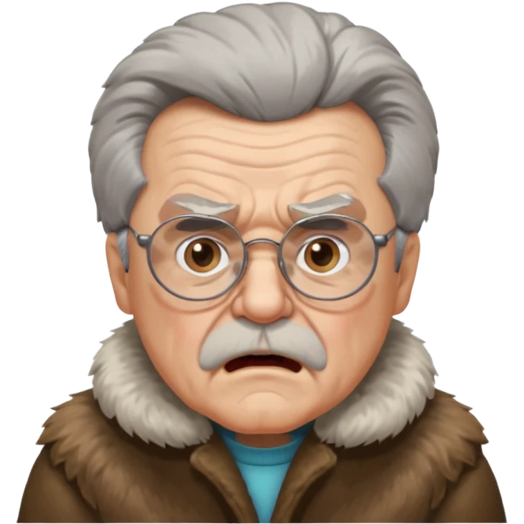 make old old man like 80 with gray hair and fur has HUGE EYE brows and glasses and is always mad and gay emoji