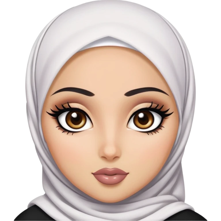 pretty bratz baddie, niqapi hijabi, black eyeliner, medium white skin, dark brown  eyes emoji