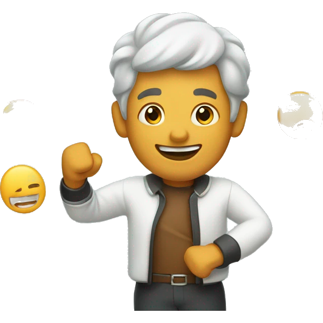 A cheerful man (with hand gestures) making a pitch emoji