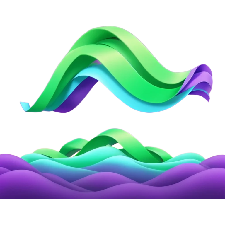3D render of Aurora, miniature weather phenomenon, volumetric particle effects, wavy glowing neon green and purple ribbons in the sky, elemental energy, emoji style, isolated on white background --v 6.0. emoji