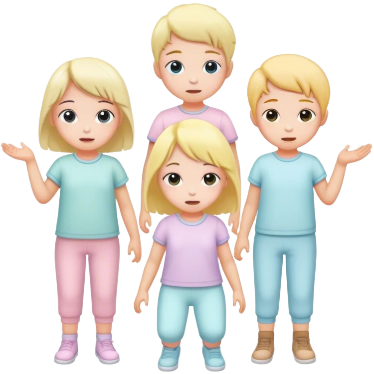 children in pastel clothes play emoji
