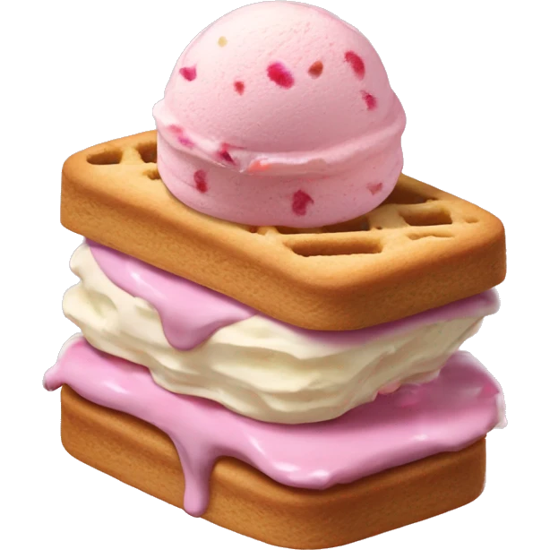 a ice cream sandwich with a vanilla confetti cookie and strawberry ice cream in the inside emoji