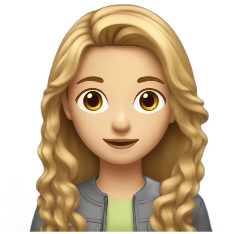 girl 10 years with  very long light brown hair and grey eyes emoji