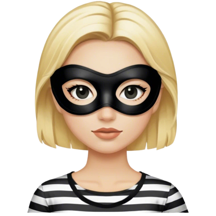 bank robber blonde woman with black eye mask and striped tshirt emoji