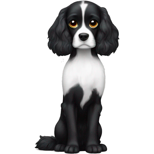 Small completely black king spaniel with black fur on his whole face and white fur on chest emoji