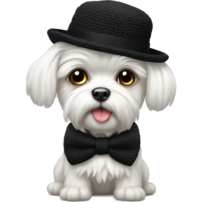 Maltese with bowtie and black knitted hat emoji