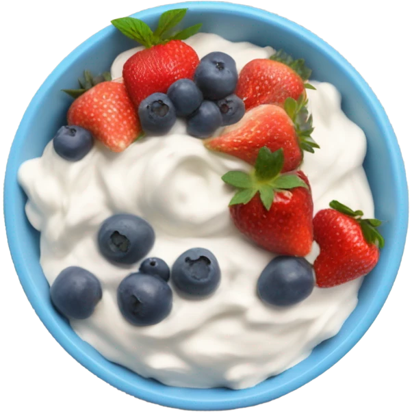 Bowl of fruit skyr topped with fruits Blue Berry, strawberry mangé emoji