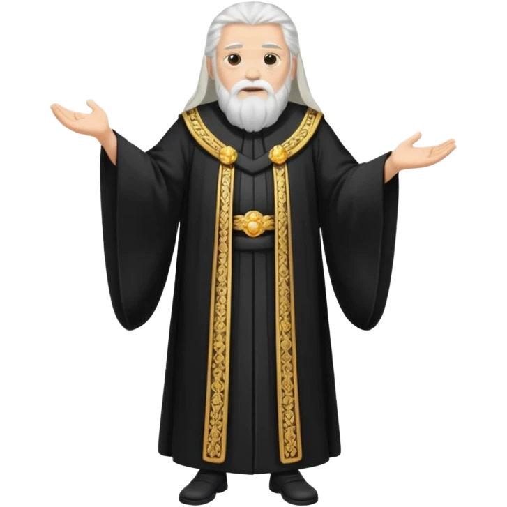Sumo Sacerdote: persona anciana, barba larga, traje negro largo modo gran imperador, pelo blanco. cuerpo entero emoji